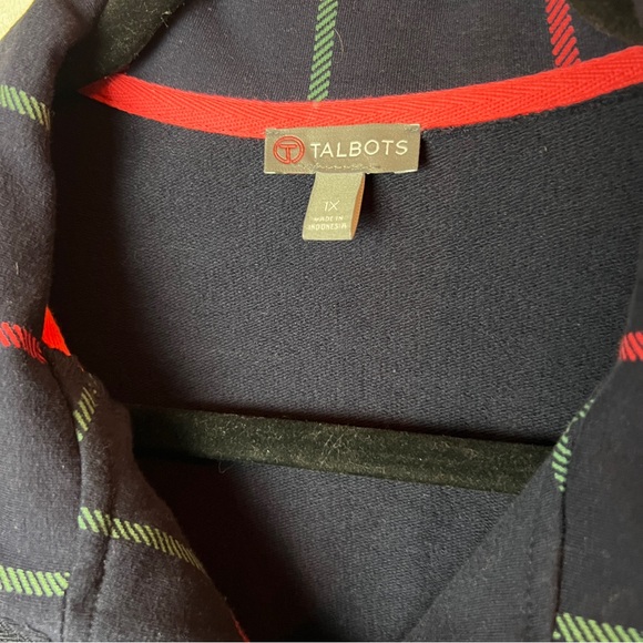 SZ 1XL Talbots Striped Half Zip Pullover Navy Blue Pink and Green Lines - Picture 5 of 7